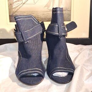 Comfort Women's Heels Blue Denim Cone Heel Beachy Cocktail Party Office Siren 11